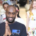 Virgil Abloh with models on the runway at the Off-White spring 2020 menswear fashion show finale in Paris, France.