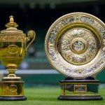 The Venus Rosewater Dish - the Ladies' Singles Trophy, and the Gentlemen's Singles Trophy, during the presentation to the media ahead of The Championships 2021. Held at The All England Lawn Tennis Club, Wimbledon. Day -2 Saturday 26/06/2021. Credit: AELTC/Thomas Lovelock.