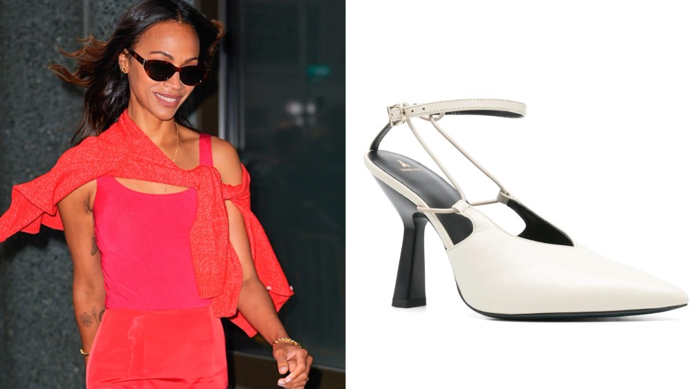 Zoe Saldaña Styles Patrizia Pepe Pumps With Two Looks to Promote Elio