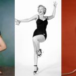 Marilyn Monroe wearing clear platform block heels with interchangeable ribbons.