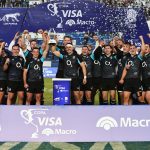 England players celebrate after their team defeated Argentina at the end of their rugby test match in San Juan, Argentina