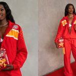 Richea Jackson wears Cheez-Fitz custom tunnel walk outfit designed by stylist Brittany Hampton.