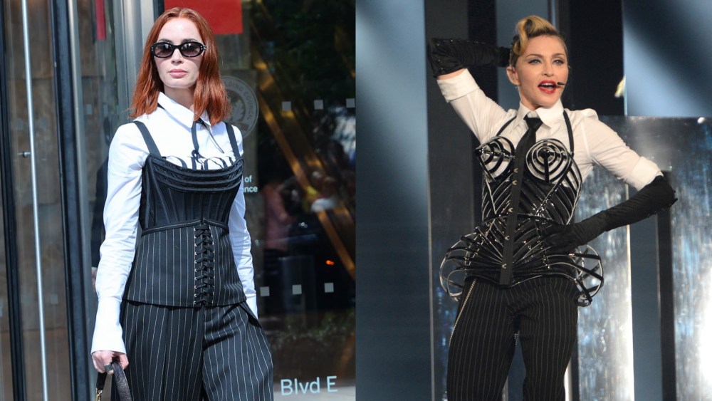 Emily Blunt Channels Madonna in Gaultier on ‘Devil Wears Prada 2’ Set