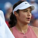 Emma Raducanu of the United Kingdom looks on during a women's singles match against Anna Kalinskaya on day 6 of the Mubadala Citi DC Open 20