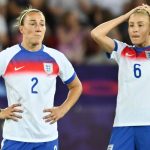 England's Lucy Bronze and Leah Williamson react after England conceded against France at the Women's Euros 2025