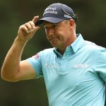 Padraig Harrington  in action during the third round of the British Senior Open