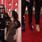 Jason Momoa and his kids Nakoa-Wolf and Lola Iolani in coordinating, natural-hued footwear at the "Chief. of War" premiere.