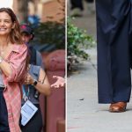 Katie Holmes in well-worn cowboy boots while filming "Happy Hour" in New York City.
