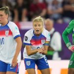 England captain Leah Williamson tries to encourage her team-mates after Sweden's second goal