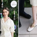 Lily Collins with her husband Charlie McDowell wearing Souliers Martinez Flamenca Ballet Flats at Wimbledon on Sunday.