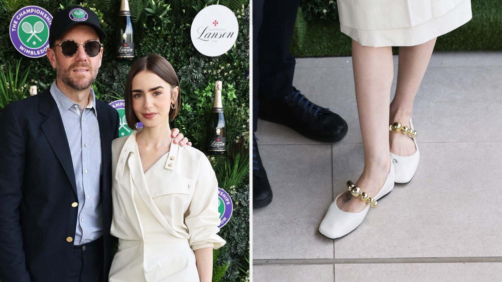 Lily Collins Wears Souliers Martinez Mary Janes at Wimbledon Finale