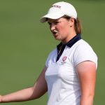 Lottie Woad, of England, reacts after a missed putt on the second hole during the final round of the Augusta National Women's Amateur golf tournament Saturday, April 5, 2025, in Augusta, Ga. (AP Photo/Matt Slocum)