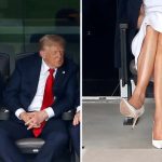 First Lady Melania Trump sits next to President Donald Trump wearing Manolo Blahnik heels.