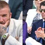 David Beckham, left, and Nick Jonas attend Wimbledon 2025.