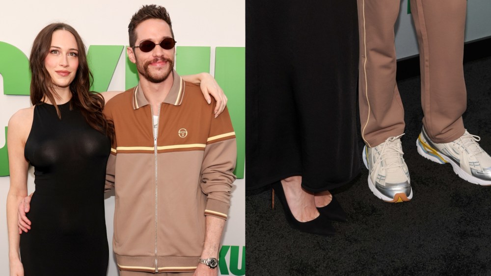 Pete Davidson and Elsie Hewitt Don Contrasting Footwear at Premiere
