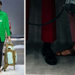 Models on the runway for Prada spring 2026 Men in sandals that look a lot like Kolhapuri Chappals.