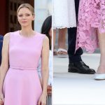 Princess Charlene wearing white leather Gianvito Rossi Ascent 55 kitten heel slingback shoes in Monaco.