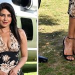 Priyanka Chopra in halter D&G floral dress and The Row's Vika Sandals at a London photocall for "Heads of State."