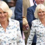 LONDON, ENGLAND - JULY 09: Queen Camilla waves as she attends on day ten of The Championships Wimbledon 2025 at All England Lawn Tennis and Croquet Club on July 09, 2025 in London, England. (Photo by Ezra Shaw/Getty Images)