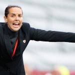 Wales head coach Rhian Wilkinson directs her team during a UEFA Women's Nations League soccer match between Denmark and Wales at Odense Stadium, Friday, May 30, 2025, in Odense, Denmark. ( Bo Amstrup//Ritzau Scanpix via AP)