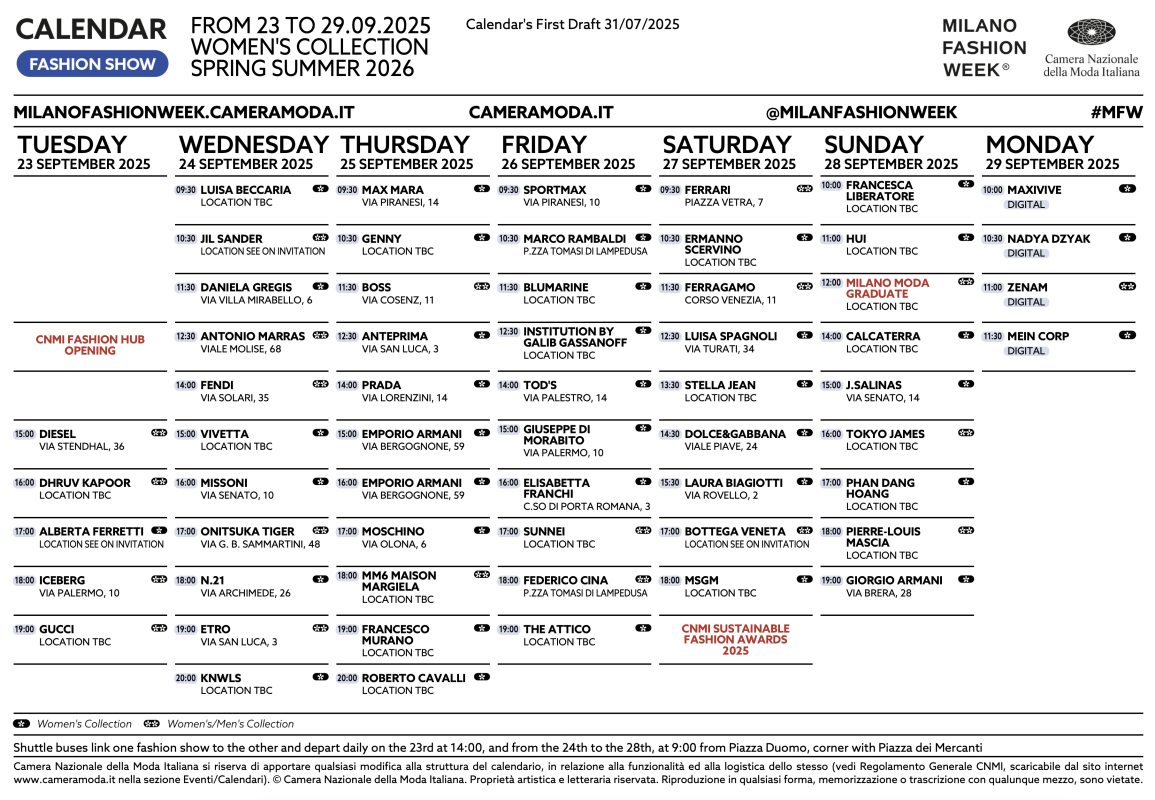See the Official Milan Fashion Week Spring 2026 Schedule