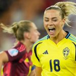 Sweden's Fridolina Rolfo celebrates after scoring against Germany