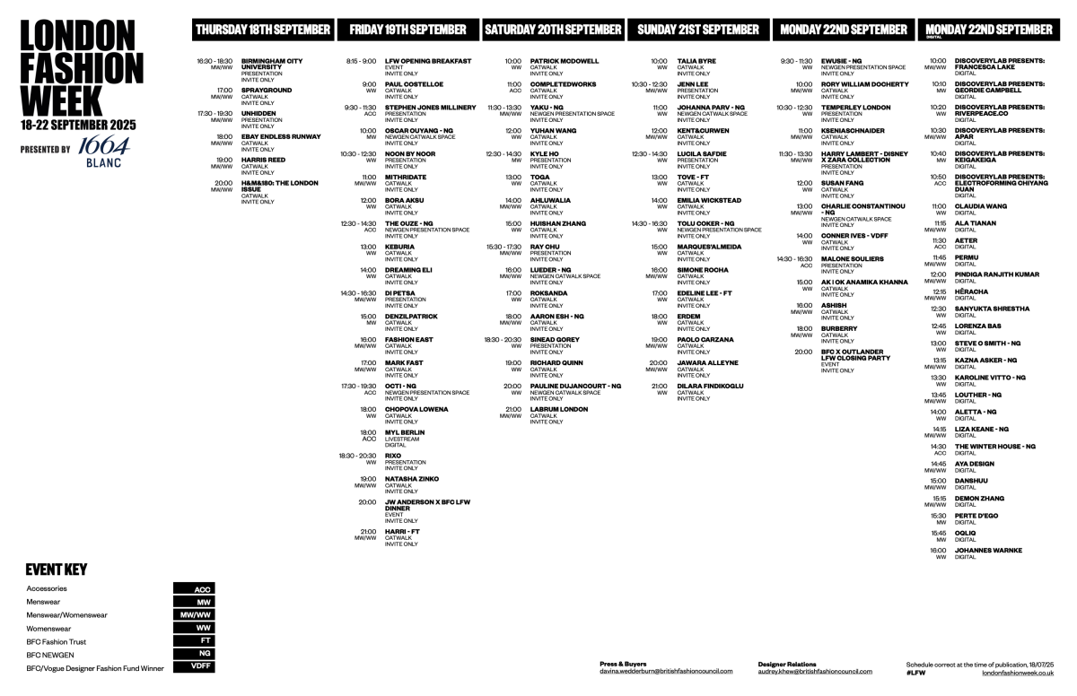 The Spring 2026 London Fashion Week Schedule Has Arrived