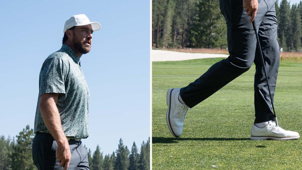 Travis Kelce Wears Sun Day Red Pioneer Magnolia Golf Shoes in Nevada