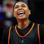 INDIANAPOLIS, INDIANA - JULY 18: Allisha Gray #15 of the Atlanta Dream reacts during the 2025 AT&T WNBA All-Star practice sessions at Gainbridge Fieldhouse on July 18, 2025 in Indianapolis, Indiana. NOTE TO USER: User expressly acknowledges and agrees that, by downloading and or using this photograph, User is consenting to the terms and conditions of the Getty Images License Agreement. (Photo by Steph Chambers/Getty Images)