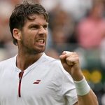 Britain's Cameron Norrie reacts after winning the second set against Chile's Nicolas Jarry during their men's singles fourth round tennis ma