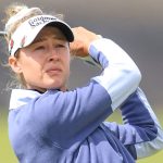 Nelly Korda plays her second shot on the 18th hole during the second round of the AIG Women's Open 2025 at Royal Porthcawl