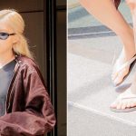 Blackpink's Rosé wears white flip-flop thong sandals while out in Milan on Friday.