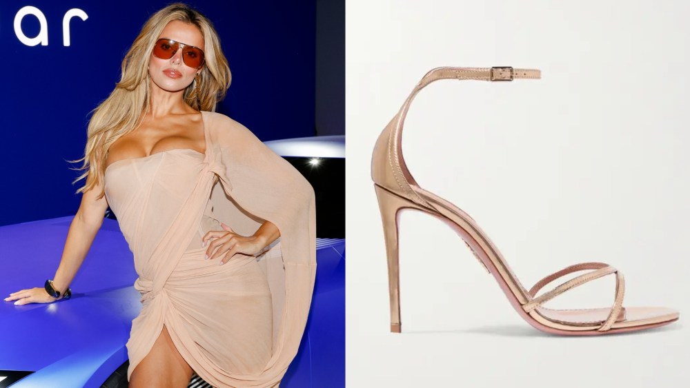 Brooks Nader Walks Monterey Car Week in Gold Aquazzura Sandals