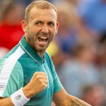 Dan Evans of Great Britain reacts after winning a point during his first round match of the National Bank Open, part of the Hologic ATP Tour