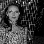 Diane von Furstenberg wearing her DVF fall 1976 collection.