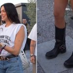 Dua Lipa wearing Miu Miu black leather boots at Sunny Hill in Kosovo on Friday.