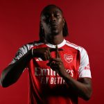 LONDON COLNEY, ENGLAND - AUGUST 23: Eberechi Eze signs for Arsenal at Sobha Realty Training Centre on August 23, 20