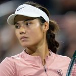 Emma Raducanu of the United Kingdom reacts during her game against Amanda Anisimova of the United States during third round tennis action at