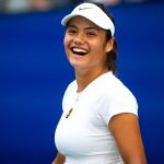 Emma Raducanu of Great Britain in action with partner Carlos Alcaraz of Spain against Jessica Pegula of the United States and Jack Draper of