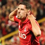 Aberdeen's Ester Sokler celebrates as he scores to make it 2-2 during against FCSB