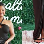 Halle Bailey embraces the barely-there stiletto trend in black strappy sandals at Project Pit's Maternal Health Summit in Los Angeles. on Saturday.