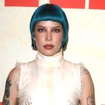 Halsey dons blue hair at the Americana premiere in Los Angeles.