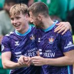 Kilmarnock's Ben Brannan (L) celebrates with Liam Polworth (R) after scoring to make it 2-2