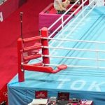 Eliad Mourad, of France refuses to leave the ring after losing a men...s super heavyweight over 91-kg boxing match against Britain's Frazer Clarke at the 2020 Summer Olympics, Sunday, Aug. 1, 2021, in Tokyo, Japan. (AP Photo/Frank Franklin II)