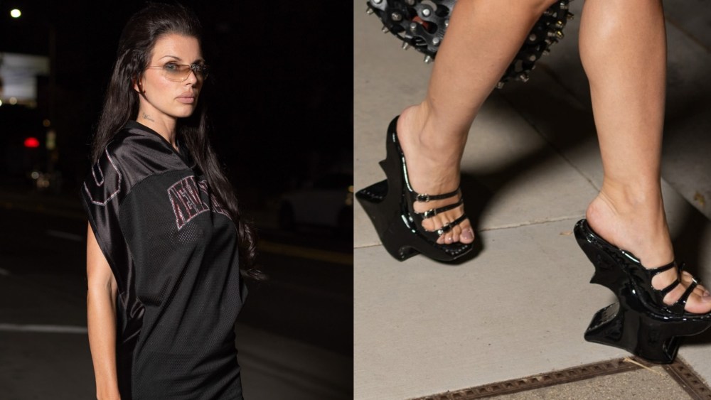 Julia Fox Defies Gravity in Heelless Platforms by Matea Gluscevic