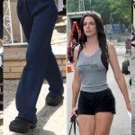 Julia Fox wearing two styles of Crocs while on set of "Elsbeth" on Thursday.