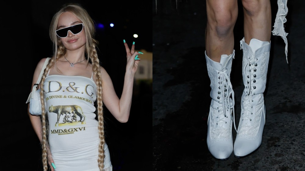 Kim Petras Pops in Victorian-Inspired White Lace Boots in Los Angeles