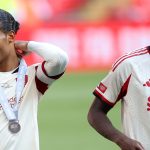 Virgil van Dijk and Ibrahima Konate after Liverpool's loss at Wembley