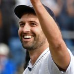 England's Mark Wood holds up the ball to celebrate his five-wicket haul during the first day of the third Ashes Test match between England and Australia at Headingley, Leeds, England, Thursday, July 6, 2023. (AP Photo/Rui Vieira)