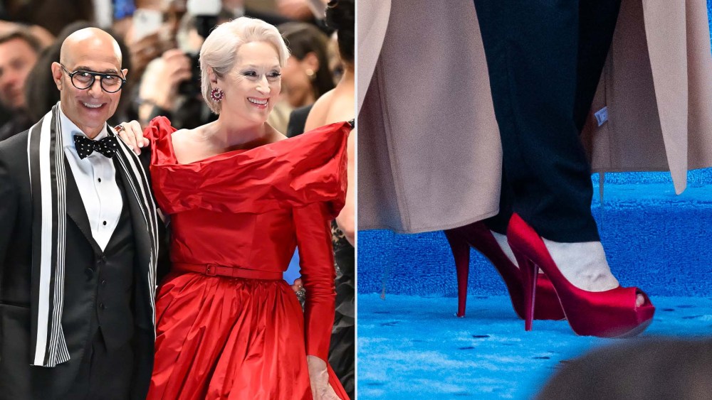 Meryl Streep Scales Museum Steps in Red Satin Platforms for ‘Prada 2’